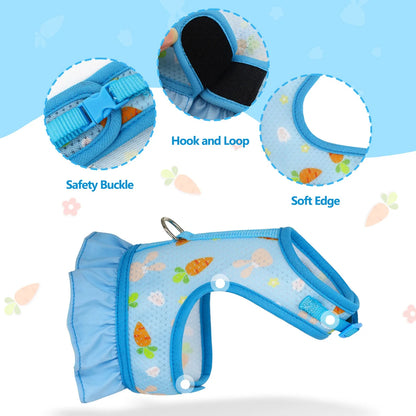 Cute Adjustable Rabbit Harness With Leash | Breathable Mesh Vest Skirt | Small Pet Harness Set | For Rabbits, Guinea Pigs