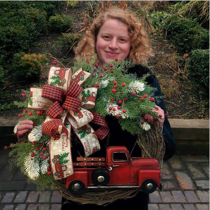 Christmas truck wreath bow pine needles PE pine needles Christmas decorations festive atmosphere creative exquisite door hanging