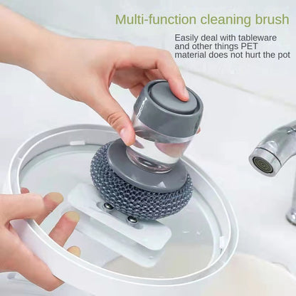 Add liquid to wash the pot, brush the kitchen supplies, the stove cleaning brush, the household steel wool ball cleaning brush, and use a small brush to scrub the pot