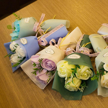 3 Heads Mini Artificial Rose Soap Bouquet | Hand-Held Valentine’s Gift | Gift Box Decor + Bath/Facial Soap