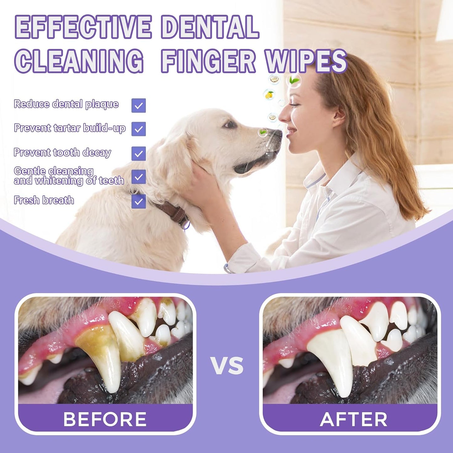 Teeth Cleaning Wipes for Dogs & Cats | Reduces Plaque | Freshens Breath | Finger Wipes | Disposable | Gentle Cleaning & Gum Care