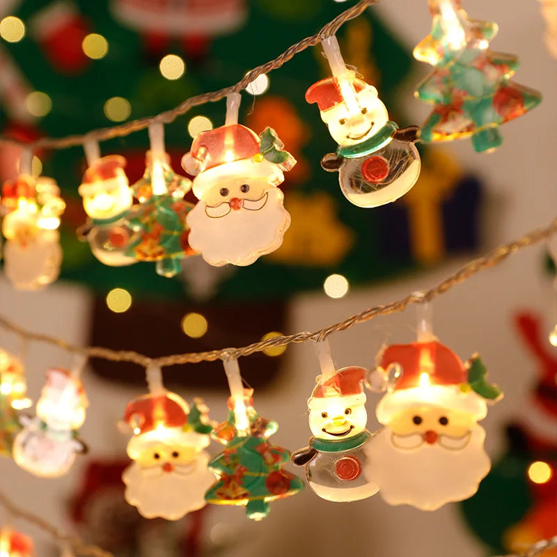 Christmas Lights String Santa Claus Snowman Battery-operated Garland LED Decorative Light Party New Year's festival Decor