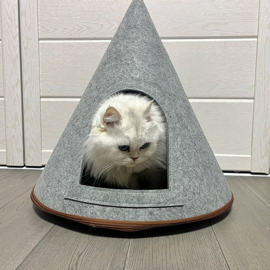 Felt Tower-Shape Cat Nest With Detachable Cushion For All Seasons