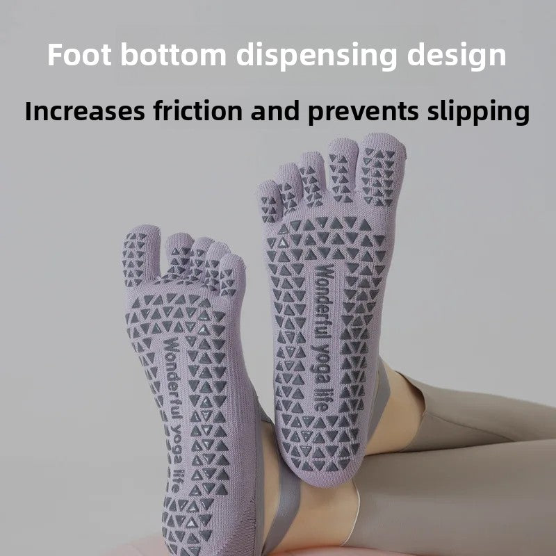 Women's Yoga Socks Spring Summer Five-Fingered Gym Fitness Anti-Slip Shock-Absorption Pilates Boat Socks Indoor Sports