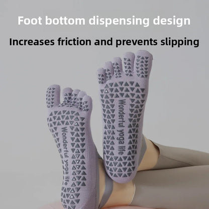 Women's Yoga Socks Spring Summer Five-Fingered Gym Fitness Anti-Slip Shock-Absorption Pilates Boat Socks Indoor Sports