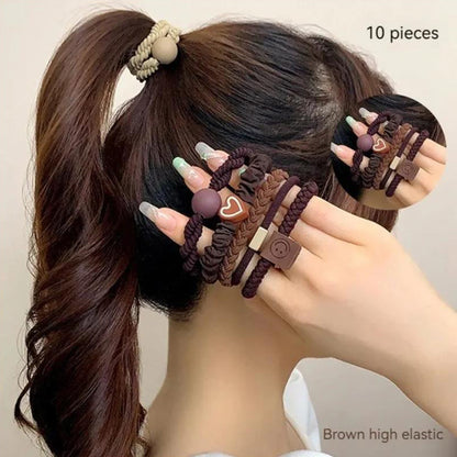 10PCS Women's Hair Ring Set Hair Accessories High Elasticity Leather Band Simple Temperament High Ponytail Durability New Style