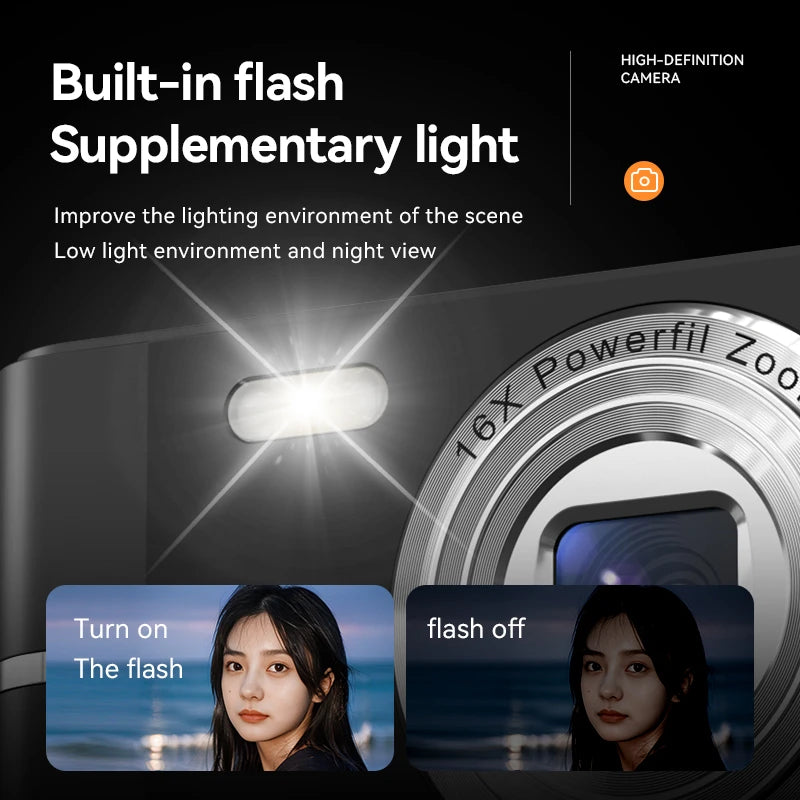 4K Digital Camera, 50MP, 16X, Student Camera, Outdoor Use