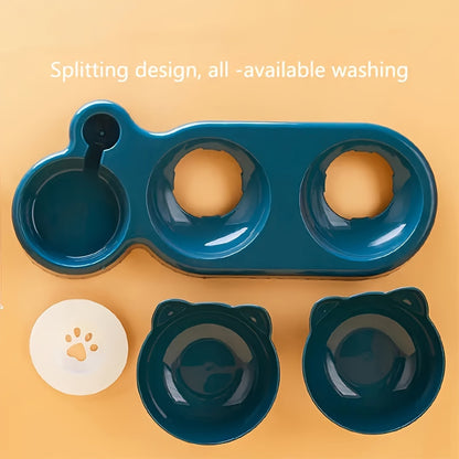 Anti Slip Tilted Cat Bowl With Automatic Water Dispenser | Non Electric Plastic Pet Feeding Accessories