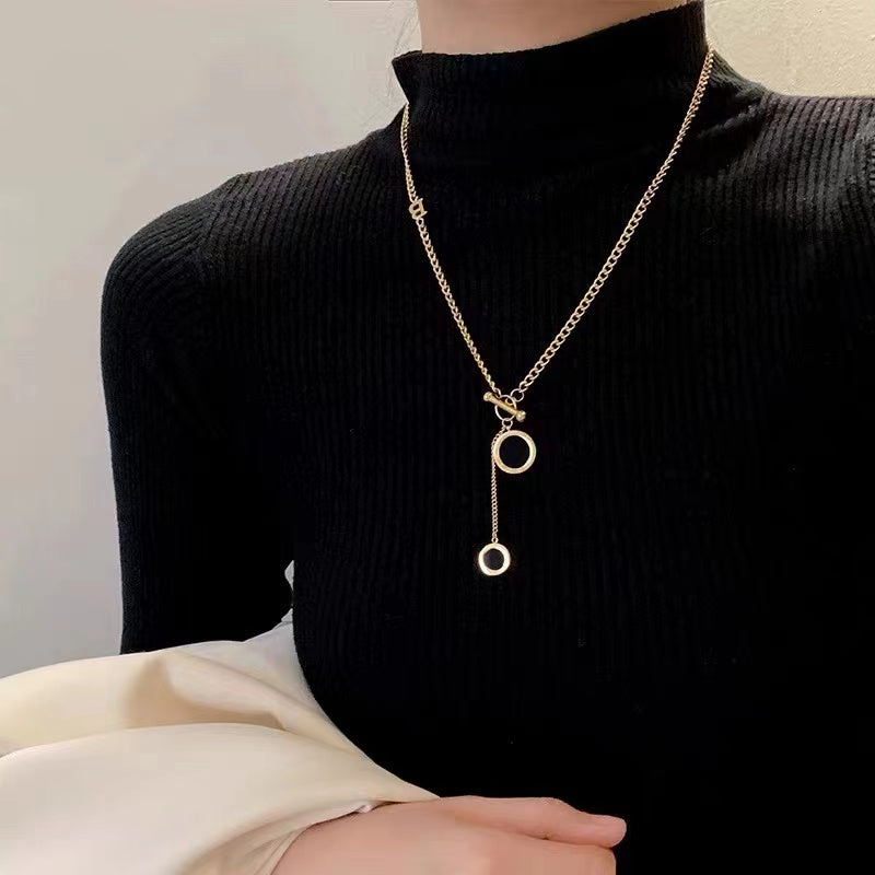 Stainless Steel Round Square Tiger Stripe Pendant Necklace For Women Fashion 2-Layer Neck Design Chian Waterproof Jewelry