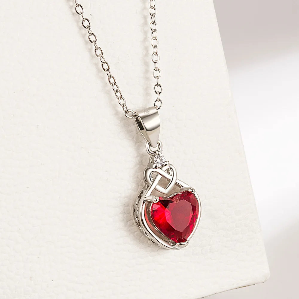 925 Silver Red Heart Zircon Fashion Elegant Women Set Ring Earrings Necklace Luxury Quality Bridal Jewelry