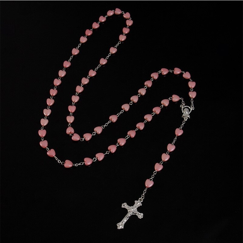 1pcs White Gold-plated Necklace Ladies Faith Cross Pink White Peach Heart Handmade Curved Needle Beads Combination Jewelry