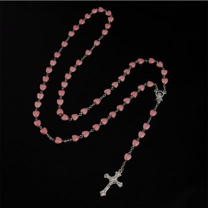 1pcs White Gold-plated Necklace Ladies Faith Cross Pink White Peach Heart Handmade Curved Needle Beads Combination Jewelry