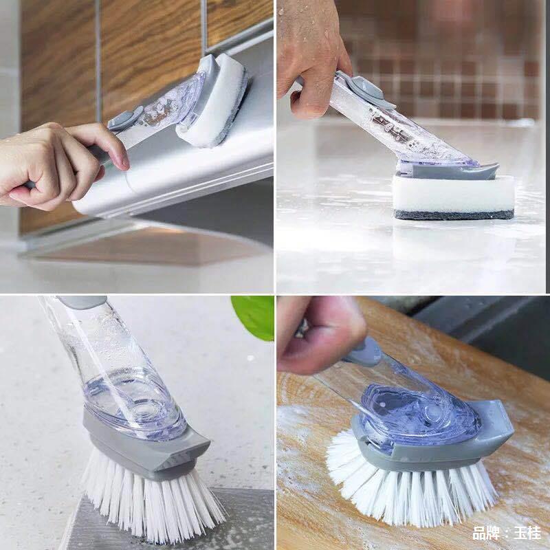 New Brush Pot Long Handle Cleaning Brush Kitchen Dishwashing Brush Dishwashing Sponge with Liquid Washing Brush