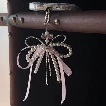 New Korean Fashion Sweet Pearl Bow Keychain | Ins Aesthetic Phone & Bag Pendant for Girls