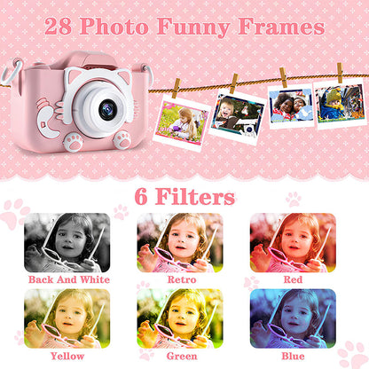 Kids Mini Digital Camera Toys Cartoon Soft Silicone Cover 32GB SD Card For Boy Girl Christmas Gift