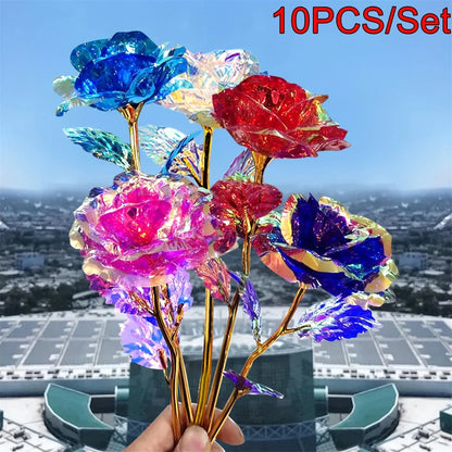 10PCS 24K Foil Plated Rose | Valentine's Day Creative Gift | Forever Love Wedding Decor
