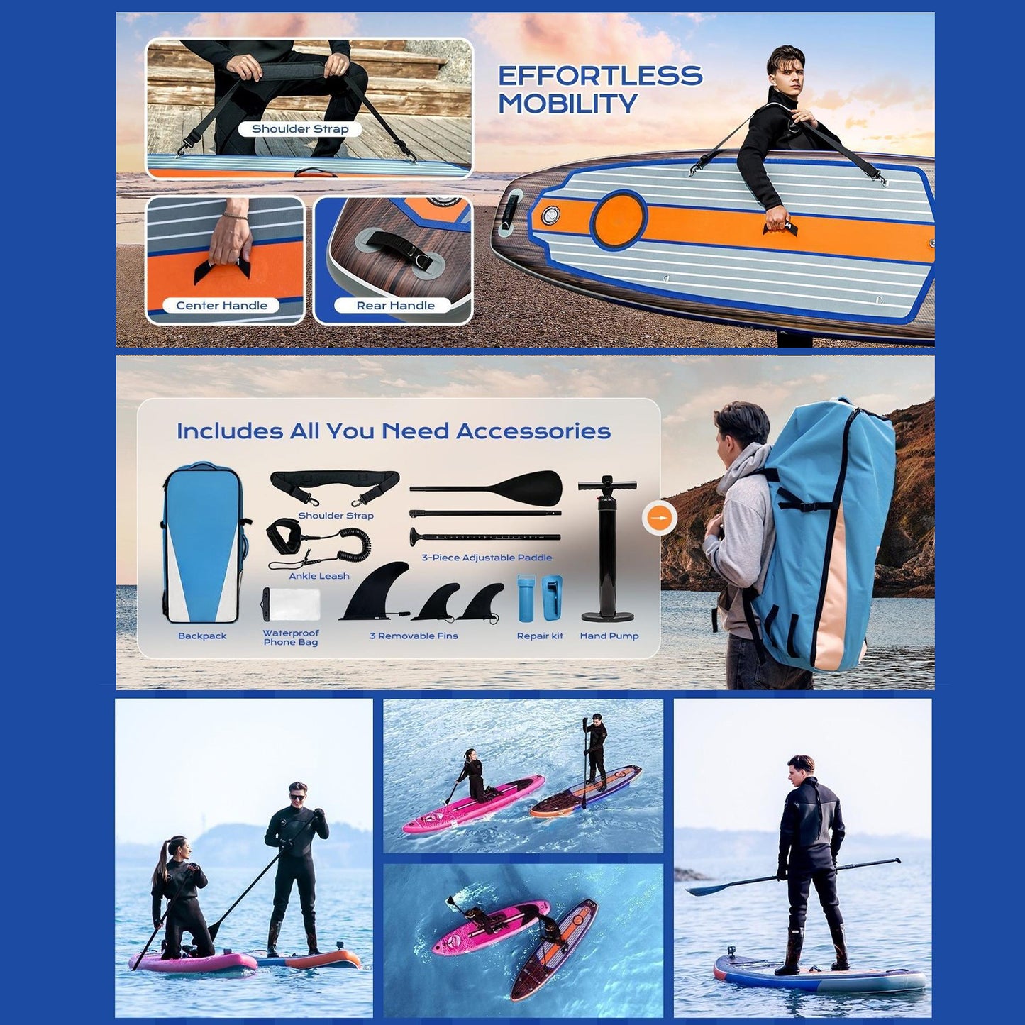 EXTRA WIDE INFLATABLE PADDLE BOARD | 11'×34"×6" DIMENSIONS | STAND UP PADDLE BOARD FOR ADULTS | SUP ACCESSORIES | CAMERA MOUNT