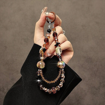 Luxury High-End Cat Eye Crystal Beaded Double Mobile Phone Case Pendant Hand Chain Fashionable Jewelry Accessory for Smartphones