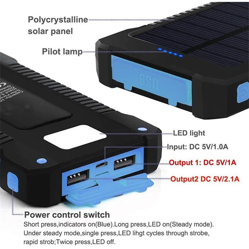 100000mAh Solar Power Bank | Waterproof Portable Solar Panel Charger | For iPhone 16