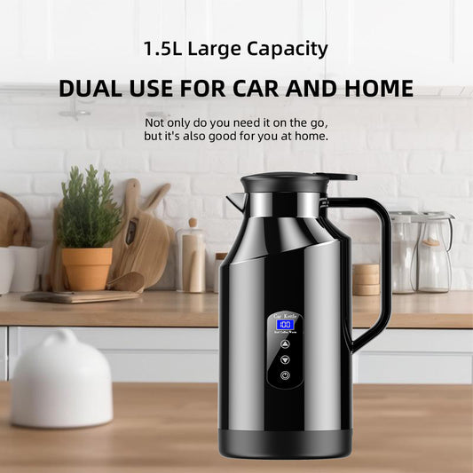 Portable Car Hot Kettle | 1500ML Large Capacity | 304 Stainless Steel Water Heater | Travel Auto 12V 24V | For Tea Coffee