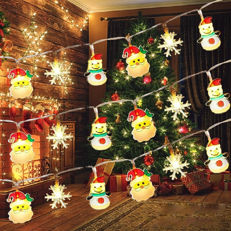 Christmas Lights String Santa Claus Snowman Battery-operated Garland LED Decorative Light Party New Year's festival Decor