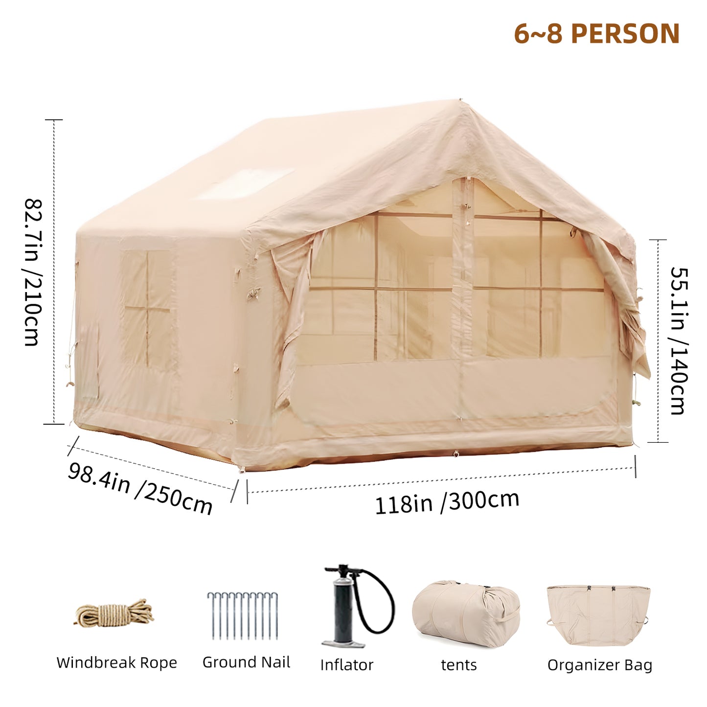 5-8 PERSON TENT Inflatable Tent for Camping | Ultra-Quick Setup Blow Up Tent | 80.73 Square Feet 4 Season Inflatable Tent with Stove