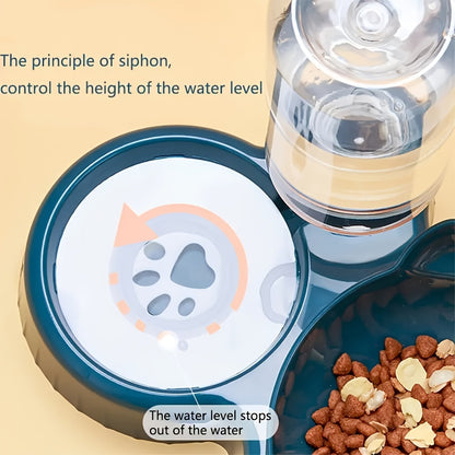 Anti Slip Tilted Cat Bowl With Automatic Water Dispenser | Non Electric Plastic Pet Feeding Accessories