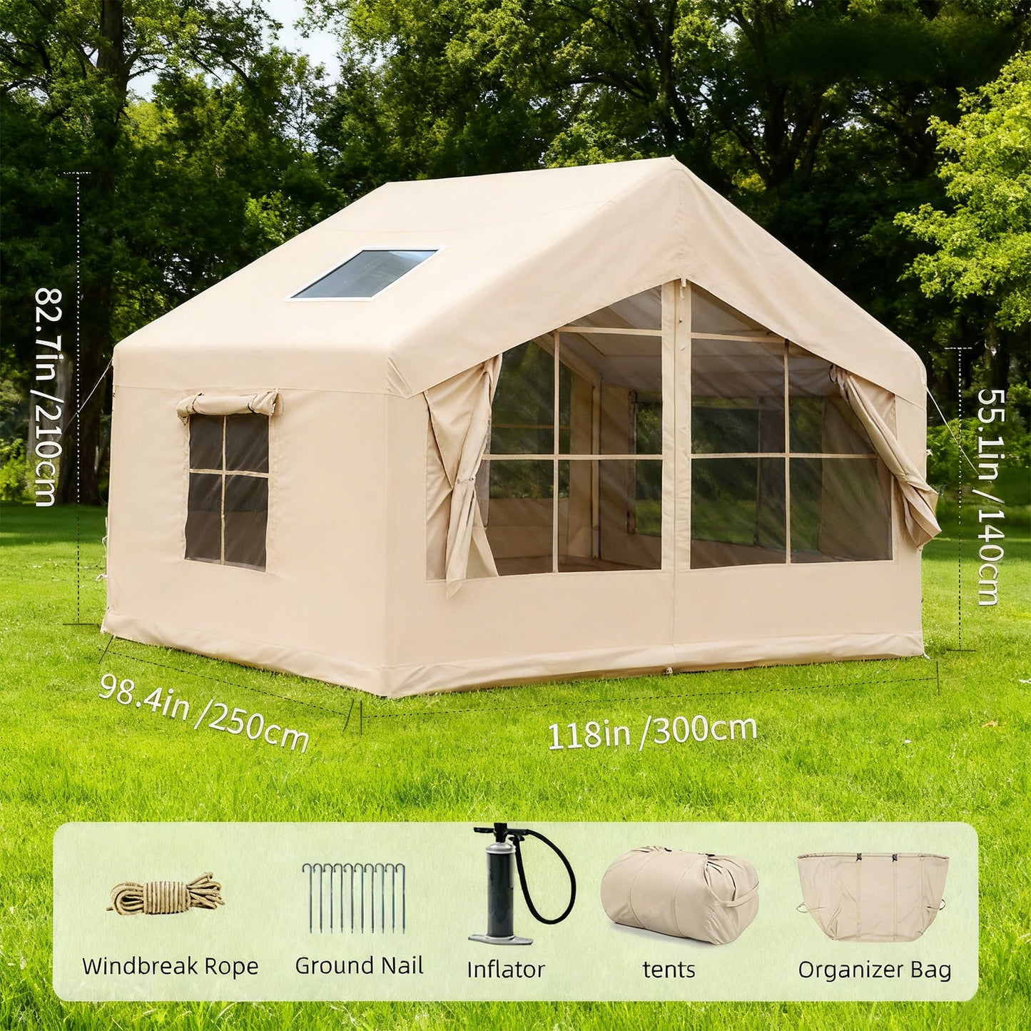 5-8 PERSON TENT Inflatable Tent for Camping | Ultra-Quick Setup Blow Up Tent | 80.73 Square Feet 4 Season Inflatable Tent with Stove