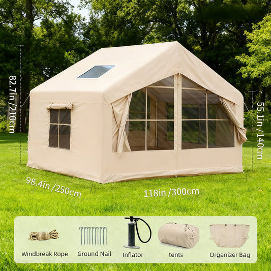 5-8 PERSON Inflatable Tent for Camping | Easy Quick Setup Blow Up Tent | 80.73 Square Feet 4 Season Inflatable Tent with Stove Jack