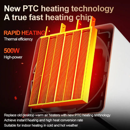 500W Portable Space Heater | Fast Heating | Lightweight Desktop | Small Warm Air Heater | Indoor Office Household Warmer Fan