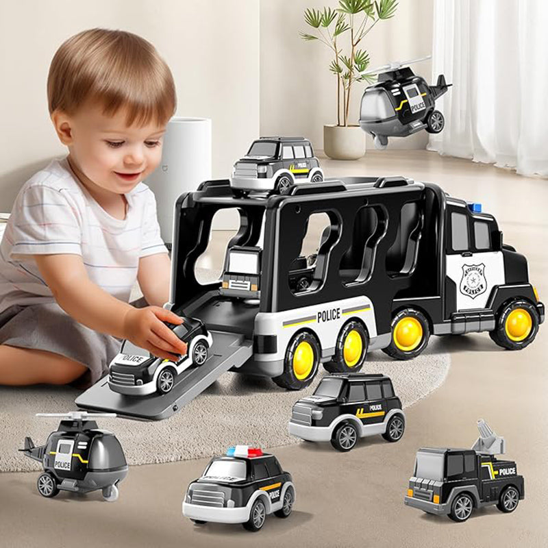 TEMI Police Car Toys, Suitable For Children Aged 3 - 6. 5-in-1 Transport Truck Toy Police Car Toys