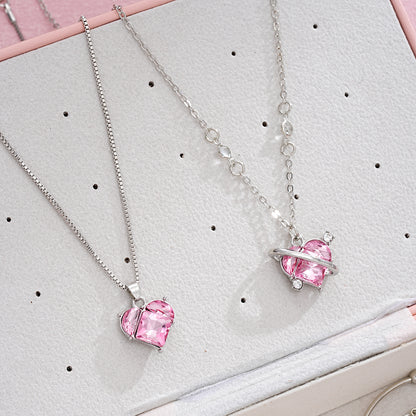 14 PCS Pink Crystal Heart Pendants Necklace Earrings Ring Bracelet Sets Women Fashion Jewelry Set Wedding Gift