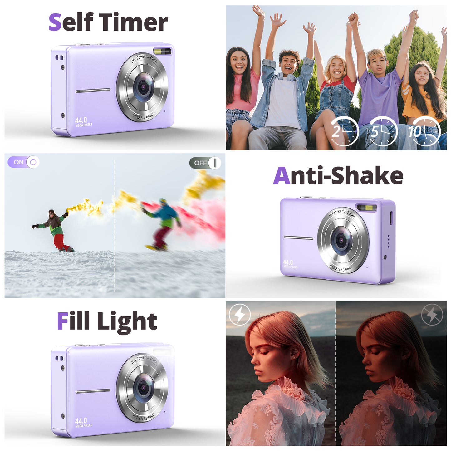 Digital camera, children's camera, video camera, with 16 - x zoom, compact camera, comes with a 32GB card