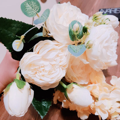 Silk Rose & Peony Artificial Flower Bouquet | Beautiful Flores for Wedding Party Home Decoration | Mariage Fake Flowers