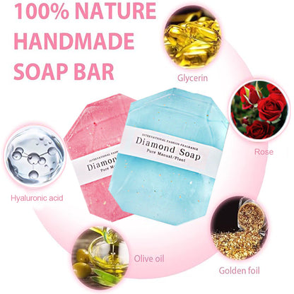 Hyaluronic Acid Diamond Essential Oil Soap Handmade Soap Gem Gold Foil Soap Face Hand Body Cleaning Soap Wedding Gifts