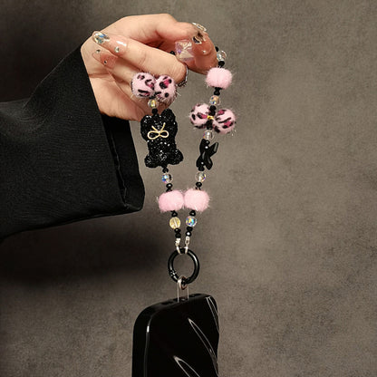 Cartoon Crystal Bear Phone Short Lanyard | Autumn & Winter New Plush Ball Wrist Chain with Luxury Beaded Pendant
