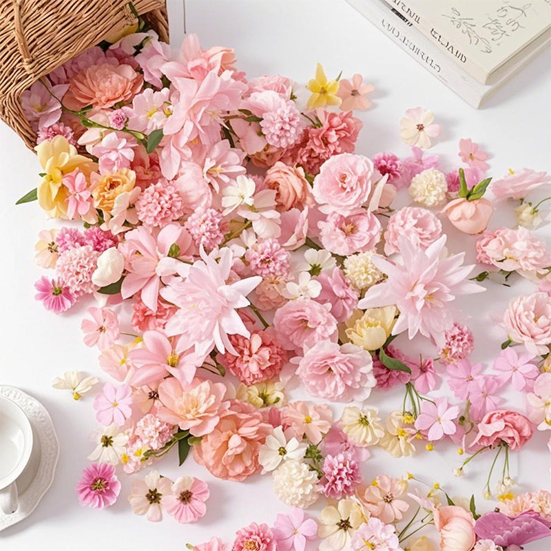 20/50Pcs Pink Artificial Flower Head MSini Silk Artificial Rose Daisy Flower Craft Supplies Wedding Party Wreath Home Decoration