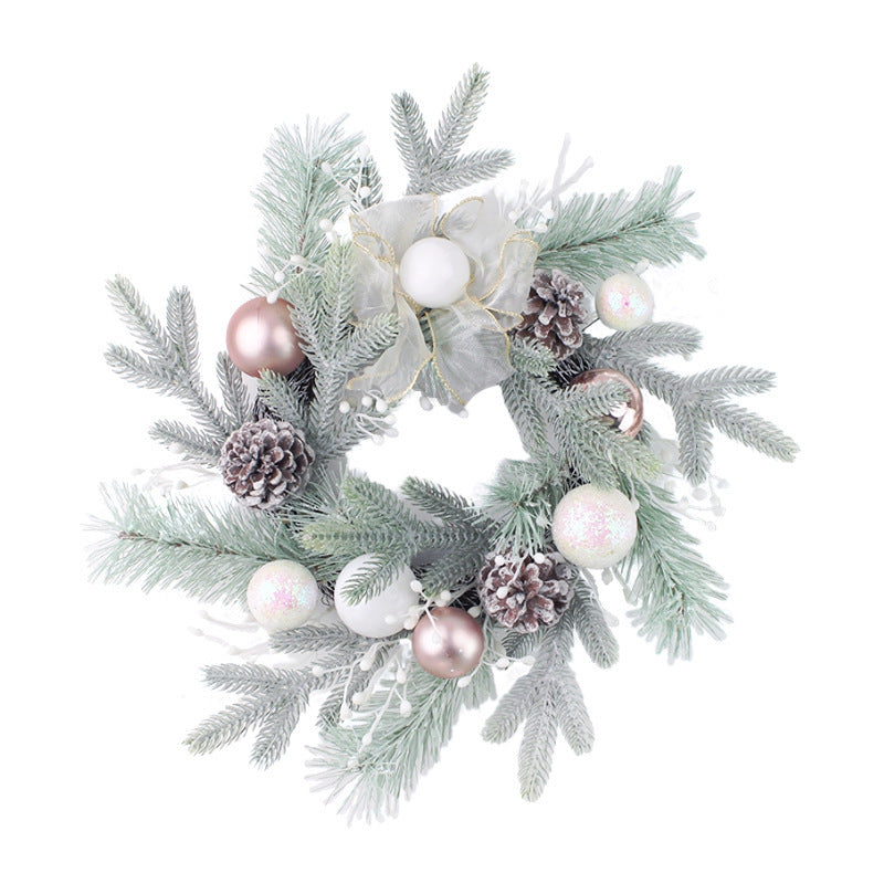 Christmas decorations set pink PE pine needle electroplated ball plastic pine cone vine ring Christmas wreath rattan