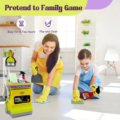 Educational cleaning kit for toddlers, 20-piece role-play set, kids cleaning cart with real vacuum cleaner