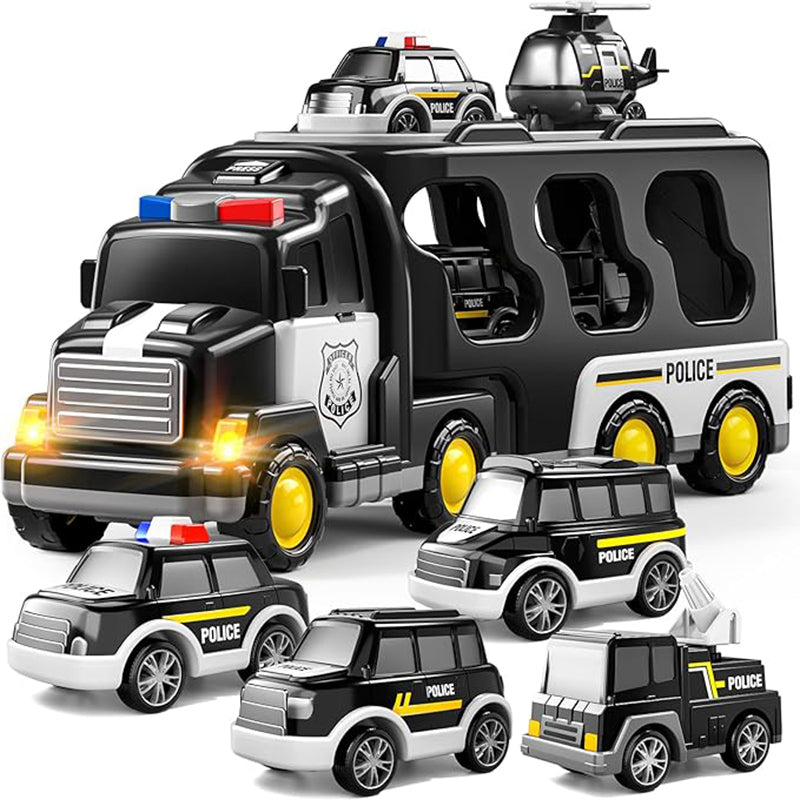 TEMI Police Car Toys, Suitable For Children Aged 3 - 6. 5-in-1 Transport Truck Toy Police Car Toys