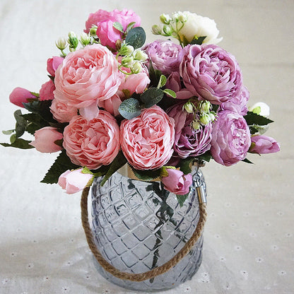 Silk Rose & Peony Artificial Flower Bouquet | Beautiful Flores for Wedding Party Home Decoration | Mariage Fake Flowers