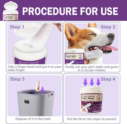 Teeth Cleaning Wipes for Dogs & Cats | Reduces Plaque | Freshens Breath | Finger Wipes | Disposable | Gentle Cleaning & Gum Care