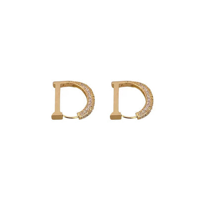 Gold D-Shaped Zirconia Earrings Fashion Women Jewelry Valentine's Day Wedding Anniversary Birthday Romantic Gift