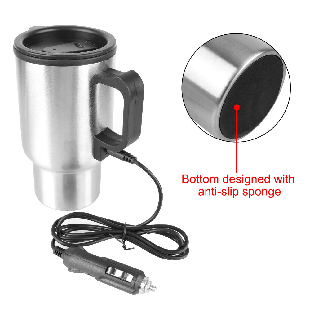 12V 450ml Electric Heating Car Kettle | Thermal Mug For Water Coffee Milk | Camping Travel Stainless Steel Vehicle Heating Cup