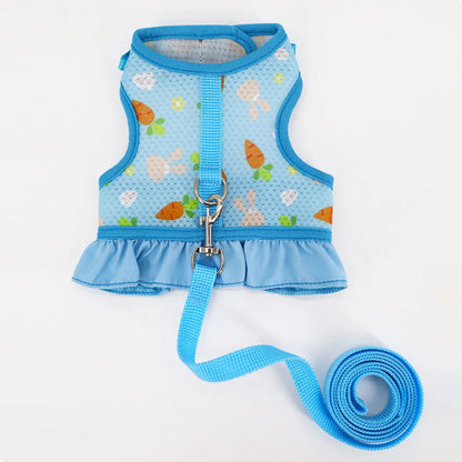 Cute Adjustable Rabbit Harness With Leash | Breathable Mesh Vest Skirt | Small Pet Harness Set | For Rabbits, Guinea Pigs