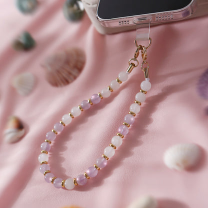 Hot Selling Universal Natural Gemstone Phone Chain for Girls Handmade Bead Phone Hanging Rope Car Keychain Hanging