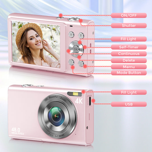 4K Digital Camera Auto Focus Vlog Camera HD 48MP with 2.8 Inch Large Screen Camcorder Camera for Kids Adult Photography