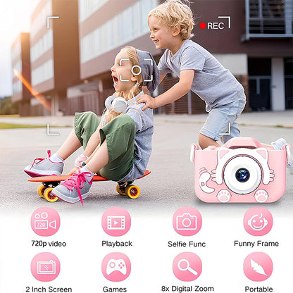 Kids Mini Digital Camera Toys Cartoon Soft Silicone Cover 32GB SD Card For Boy Girl Christmas Gift