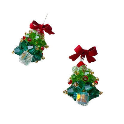 Sweet Exquisite Bowknot Christmas Tree Earrings For Women Green Crystal Xmas Tree Drop Earrings Merry Christmas Jewelry Gifts