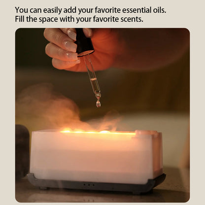 New Simulation Flame Aromatherapy Machine | Mini Air Humidifier | LED Colorful Light + Timer Function